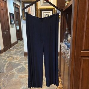 Chico's Navy Traveler’s Wide Leg Pants with Button Accents